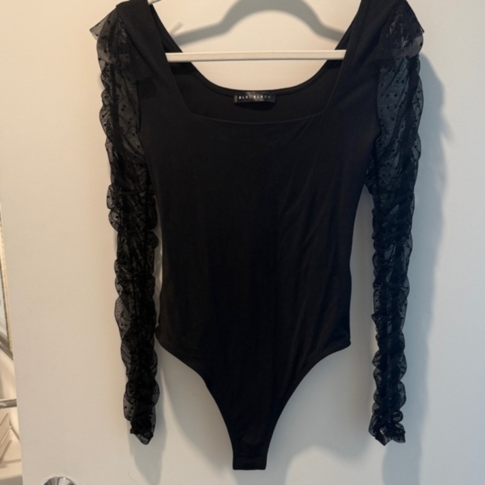 Blue Blush Black Lace Sleeve Bodysuit